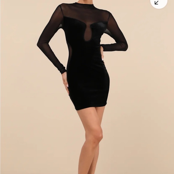 Lulus Irresistible Details Black Velvet Mesh Long Sleeve Mini Dress - Size XS - Picture 2 of 6